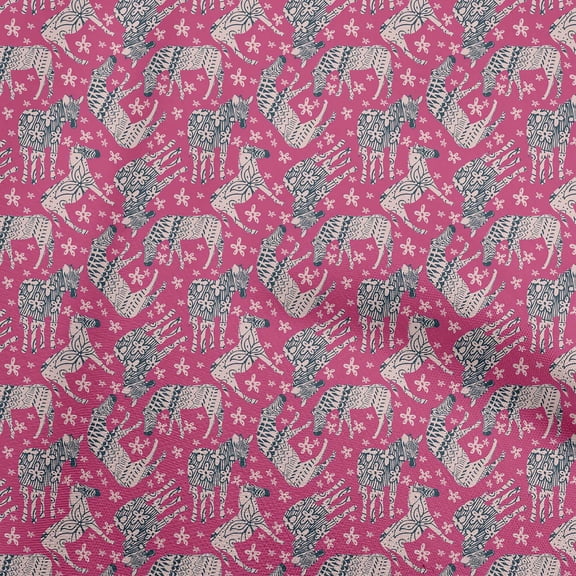 oneOonePolyesterSpandexPinkFabricAnimalWithFlowerFabricForSewingPrintedCraftFabricByTheYard56InchWide