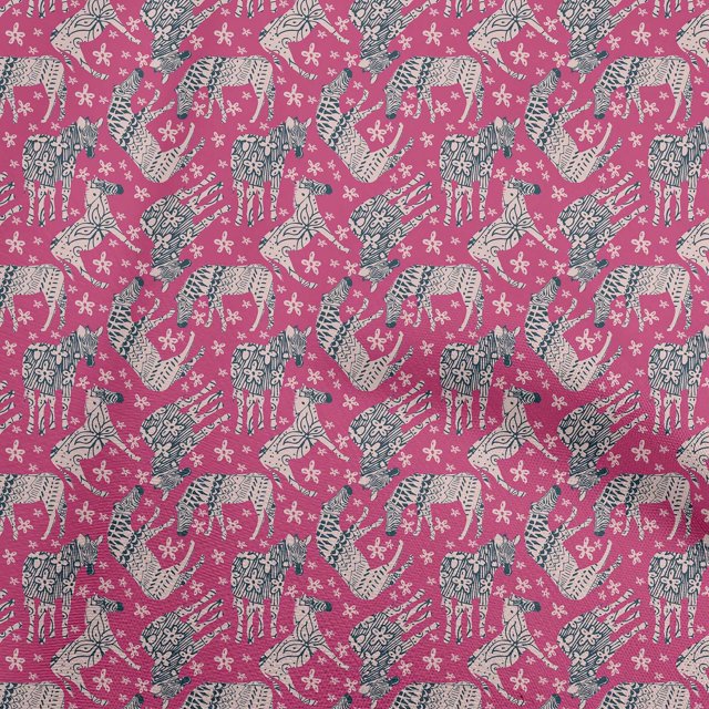 oneOone Rayon Pink Fabric Animal with Flower Sewing Craft Projects Fabric Prints by Yard 56 Inch Wide