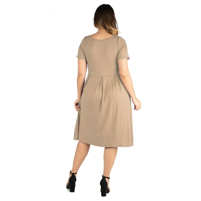 24 7 Comfort Apparel Womens Plus Short Sleeve Midi Skater Dress