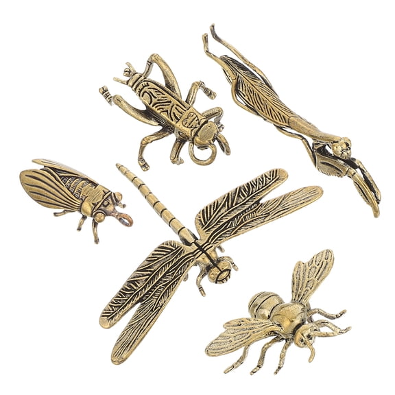 ELAYARD 5Pcs Brass Metal Dragonfly Ornament Vintage Insect Figurines Rustic Home Decoration