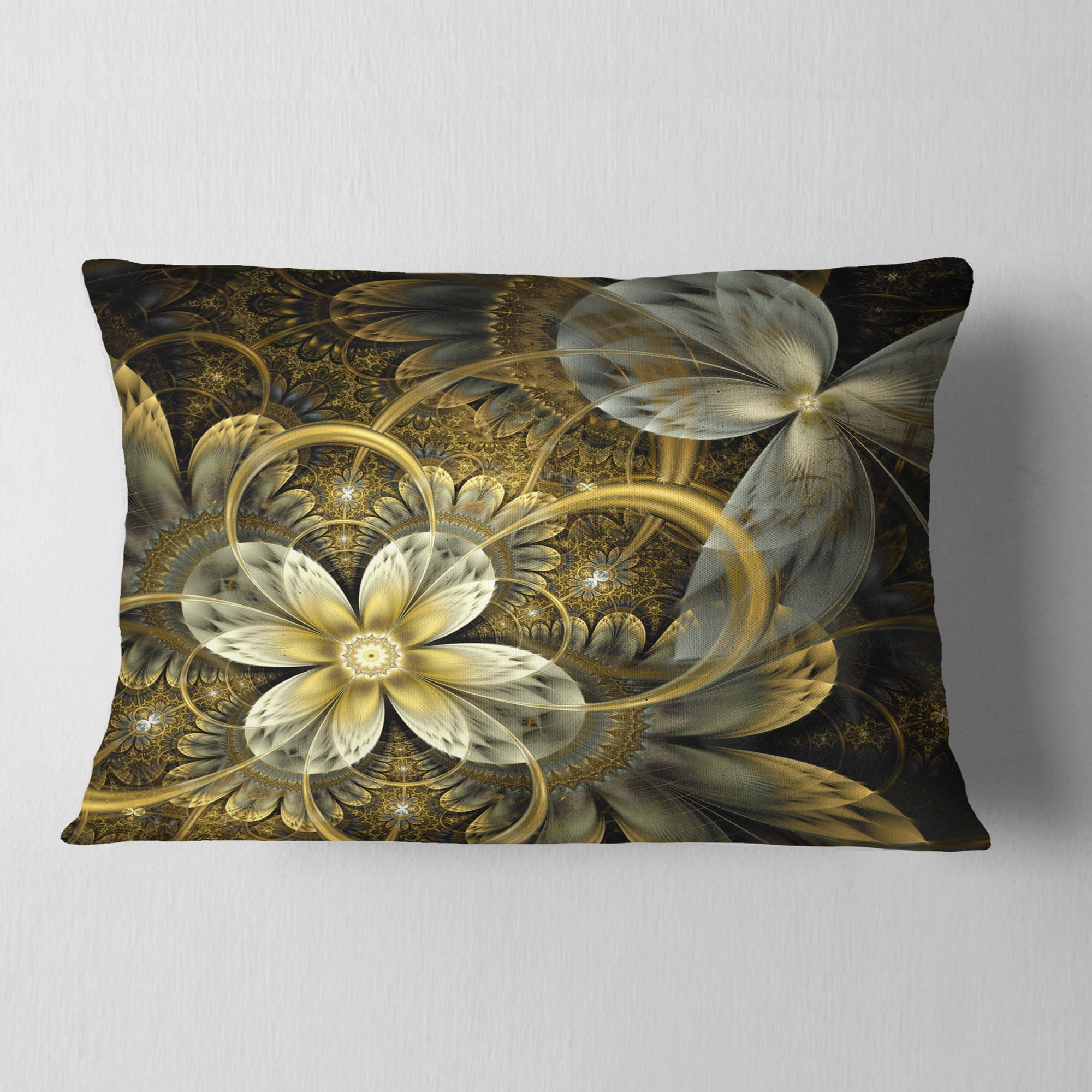 Designart Fractal Orange Yellow Flowers - Floral Throw Pillow - 12x20