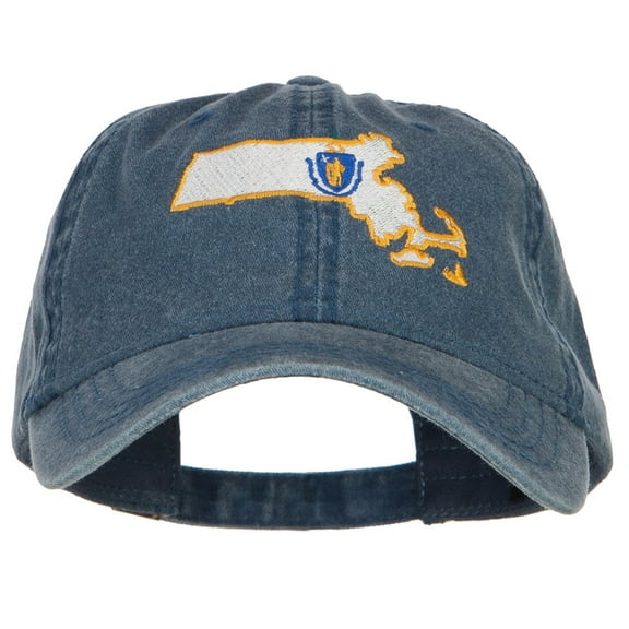 Massachusetts Map State Flag Embroidered Cap - Navy OSFM
