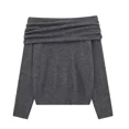 thumbnail image 4 of Suéter de punto con hombros descubiertos TRAF para mujer, suéteres cortos fruncidos, jerseys grises de otoño e invierno, jersey de mujer, top de manga larga, 4 of 5