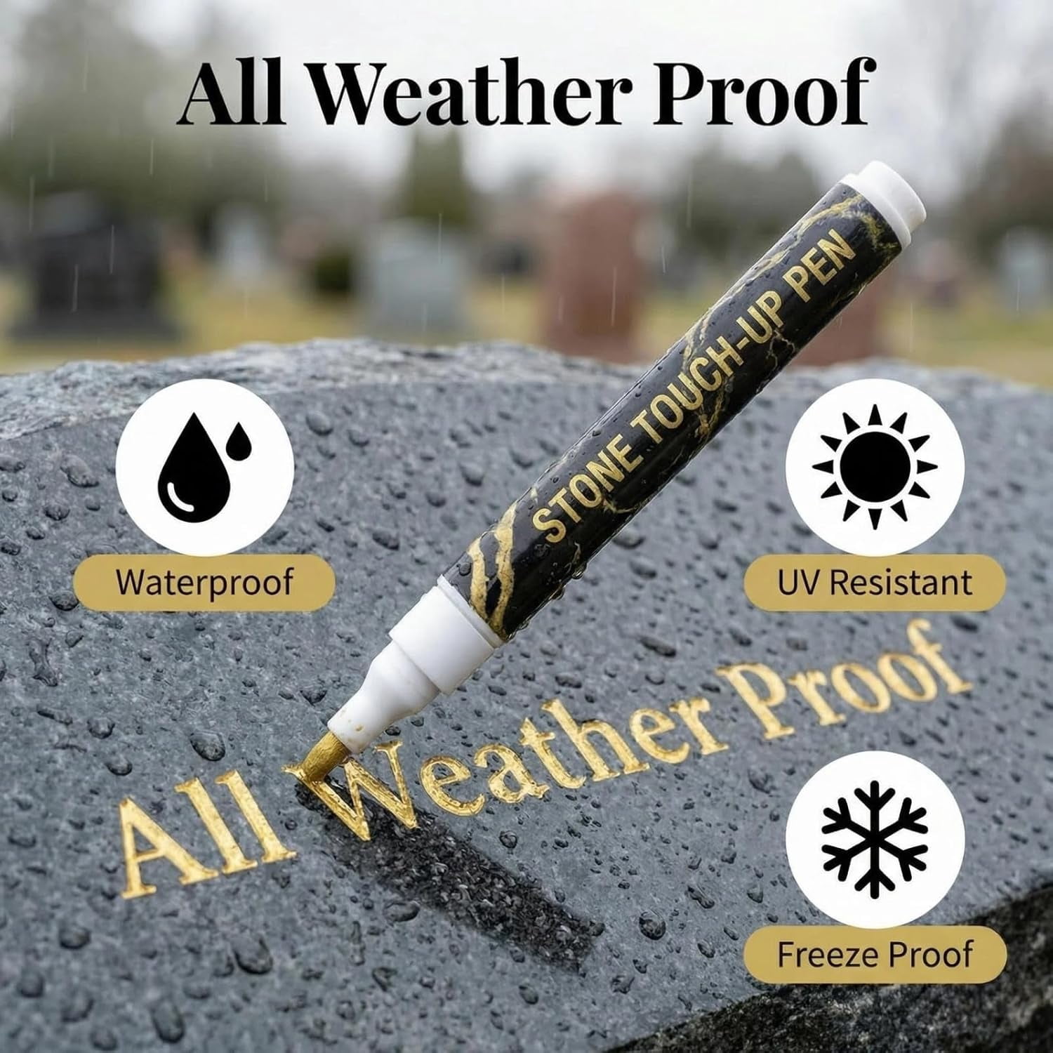Golden Tombstone Marker Pen for Restoring Faded Grave Inscriptions, Waterproof Fast-Drying Oil-Based Stone Touch Up Pen, Permanent Paint Markers for Granite Headstones Grave Marker Mug (Z-4 colors)