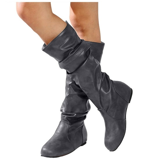 Chenyee Women's Slouchy Knee High Boots Comfortable Flat Leather Pull On Tall Western Riding Booties