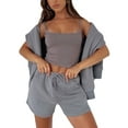 thumbnail image 3 of Franhais Women’s Two Piece Yoga Outfits, Spaghetti Strap Crop Cami Tops and Wide Leg Shorts Set, 3 of 7