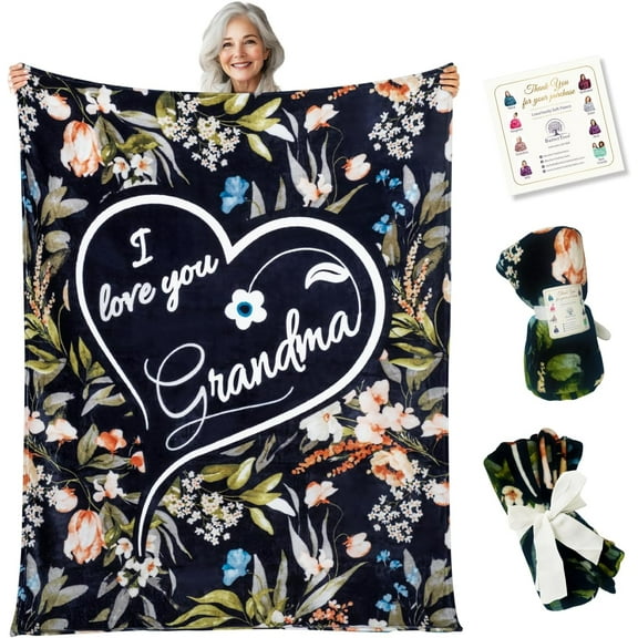 Grandma Gifts, Gifts for Grandma Blanket, Gifts for Mom, Best Grandma, Happy Birthday Grandma Gifts from Grandchildren, Great Grandmother Gifts from Grandkids, Throw Blanket 65”x50” (Purple)