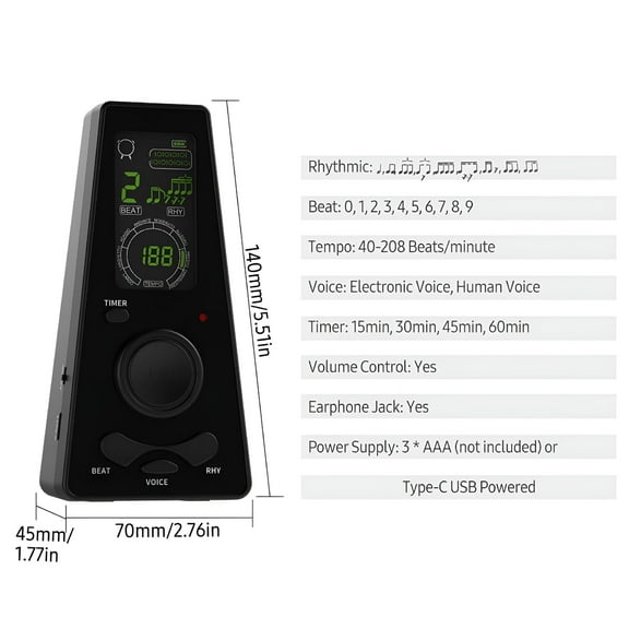 GJX Electronic Digital Metronome with Timer, Beat Speed Control, for Guitar Piano Violin Drum Metronomes for Musical Precision
