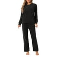 thumbnail image 1 of Conjuntos de sudadera para mujeres INSPIRE CHIC de 2 piezas, conjuntos de lounge de franela suave, suéter y pantalones de pijama, 2XL negro, 1 of 6