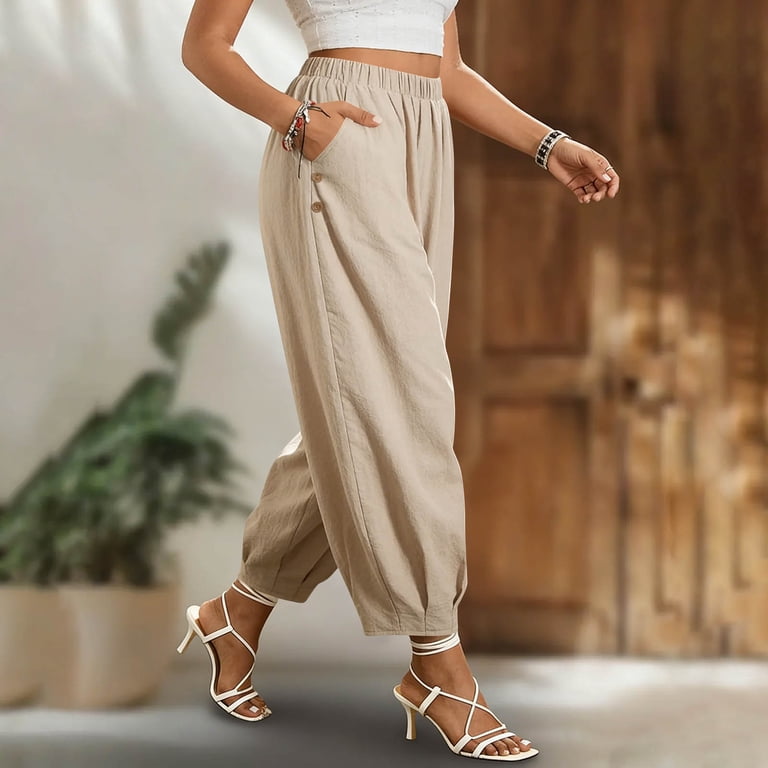 MLCDZ Womens Cotton Linen Barrel Harem Pants Baggy Lightweight