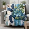 thumbnail image 2 of Sea Turtle Coastal Blanket Soft Cozy Warm Throw Blanket for Couch, Plush Fuzzy Flannel Fleece Blankets for Sofa, Nautical Beach Summer Retro Bed Blankets Lightweight Gifts for Women, 50"x60", 2 of 9