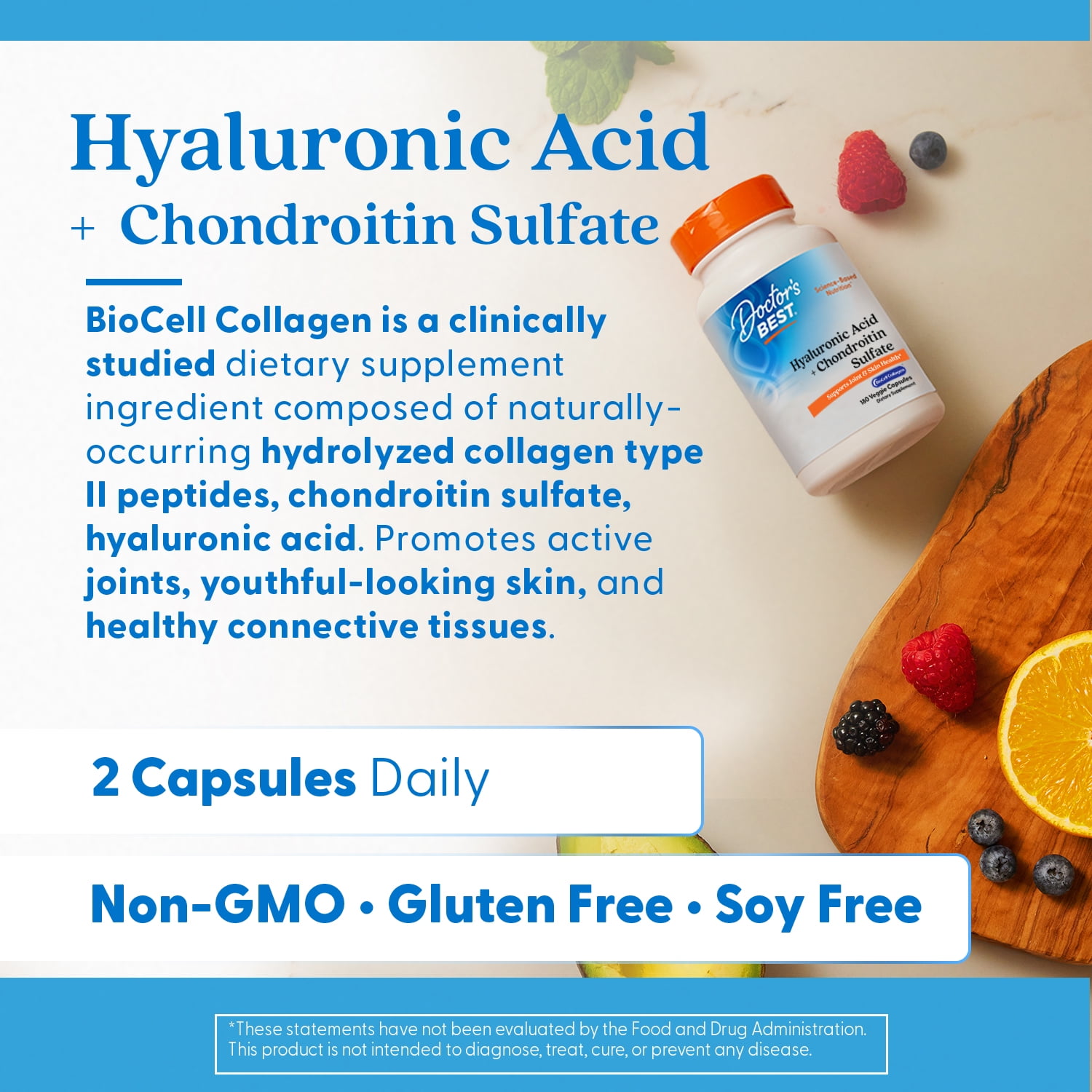 Doctor's Best Hyaluronic Acid with Chondroitin Sulfate, Non-GMO, Gluten Free, Soy Free, Joint Support, 180 Caps