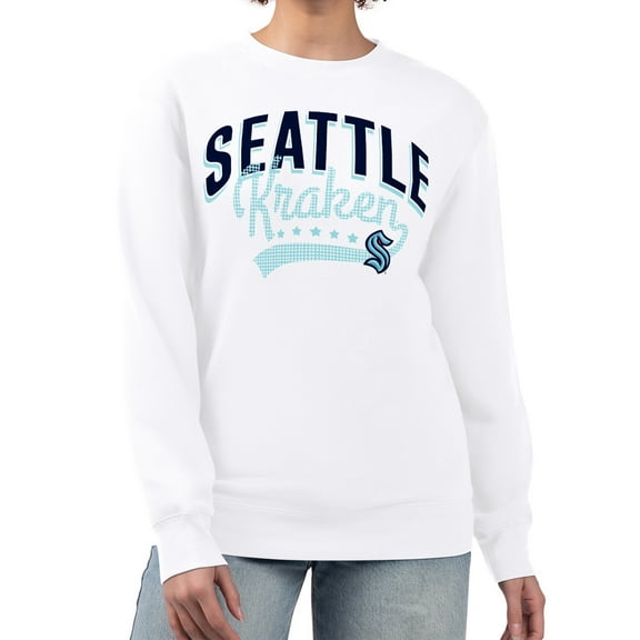 Women's G-III 4Her by Carl Banks  White Seattle Kraken Filigree Team Graphic Fleece Pullover Sweatshirt