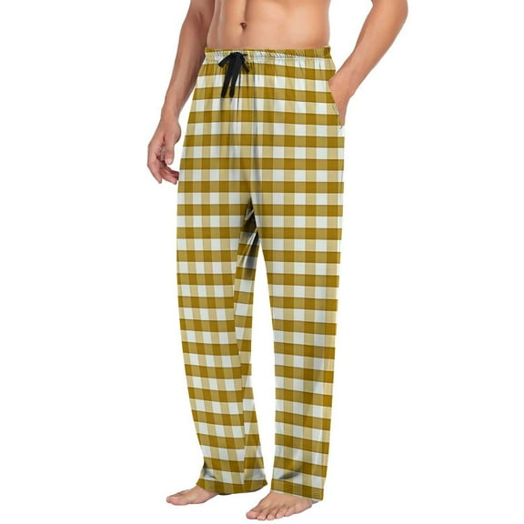 KyCheLot Mens Sleep Pants with Pockets Comfy Plaid Elastic Waist Drawstring Lightweight Pajama Bottoms