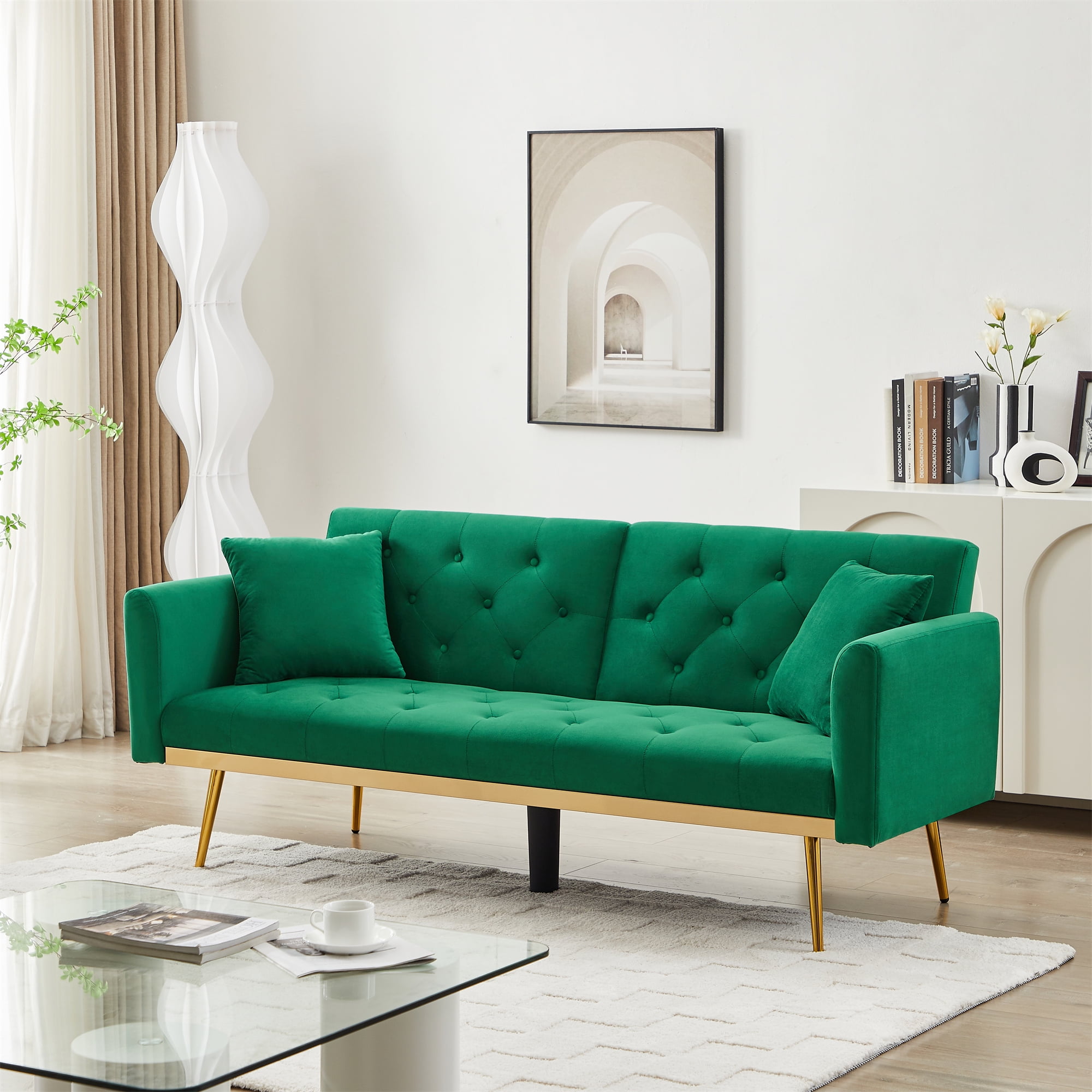 Convertible Futon Sofa Bed,Modern Velvet Sleeper Sofa Small Loveseat