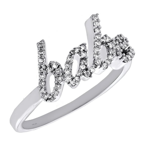 10K White Gold Diamond 'babe' Script Talking Women's Right Hand Ring 1/4 Ct.