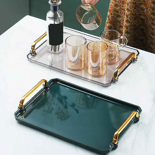 Neinkie Plastic Tray with Handles, Multi-Purpose Rectangular Non Slip Restaurant Serving Trays Set for Parties, Coffee Table, Kitchen