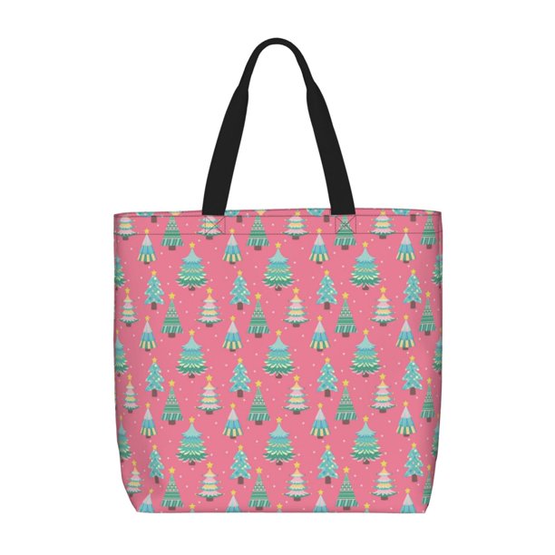 Balery Pastel Christmas Trees on Pink Bolsa de Mano para Mujeres con Cremallera, Bolsa de Gimnasio con Compartimentos, Bolsa para Laptop, Bolsa para Trabajo
