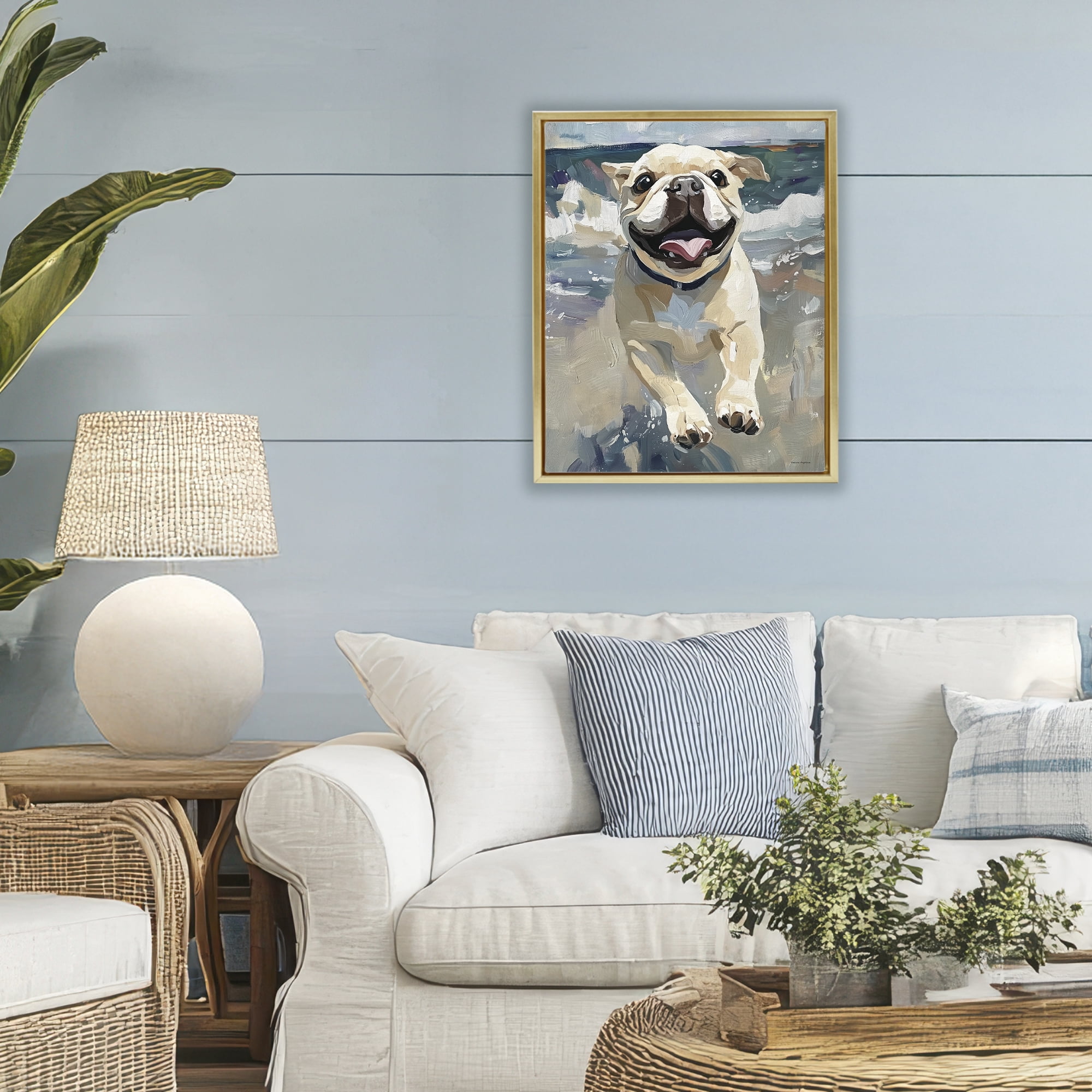 Stupell Industries Sunny Paws Dog on Beach Gold Framed Floater Canvas Wall Art, design by Svetlana Aleynikova