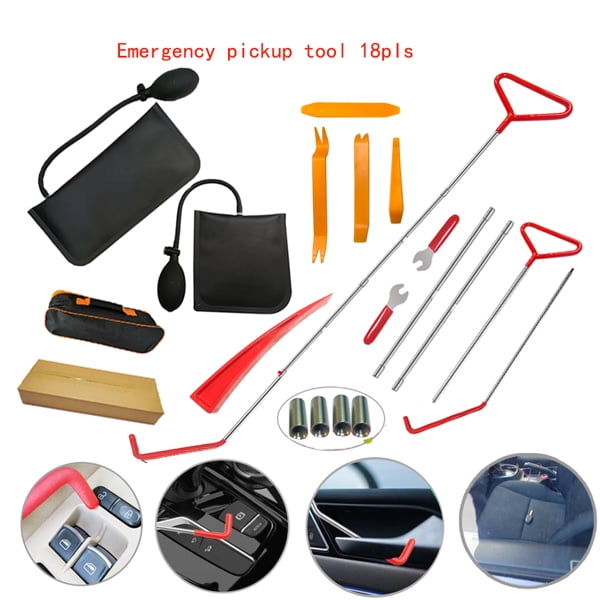 Pry Tool and Carrying Bag General Emergency kit HRepair Automotive Professional Emergency Essential Car Tool Kit with Long Reach Grabber Air Wedge Pump Non Marring Wedge 