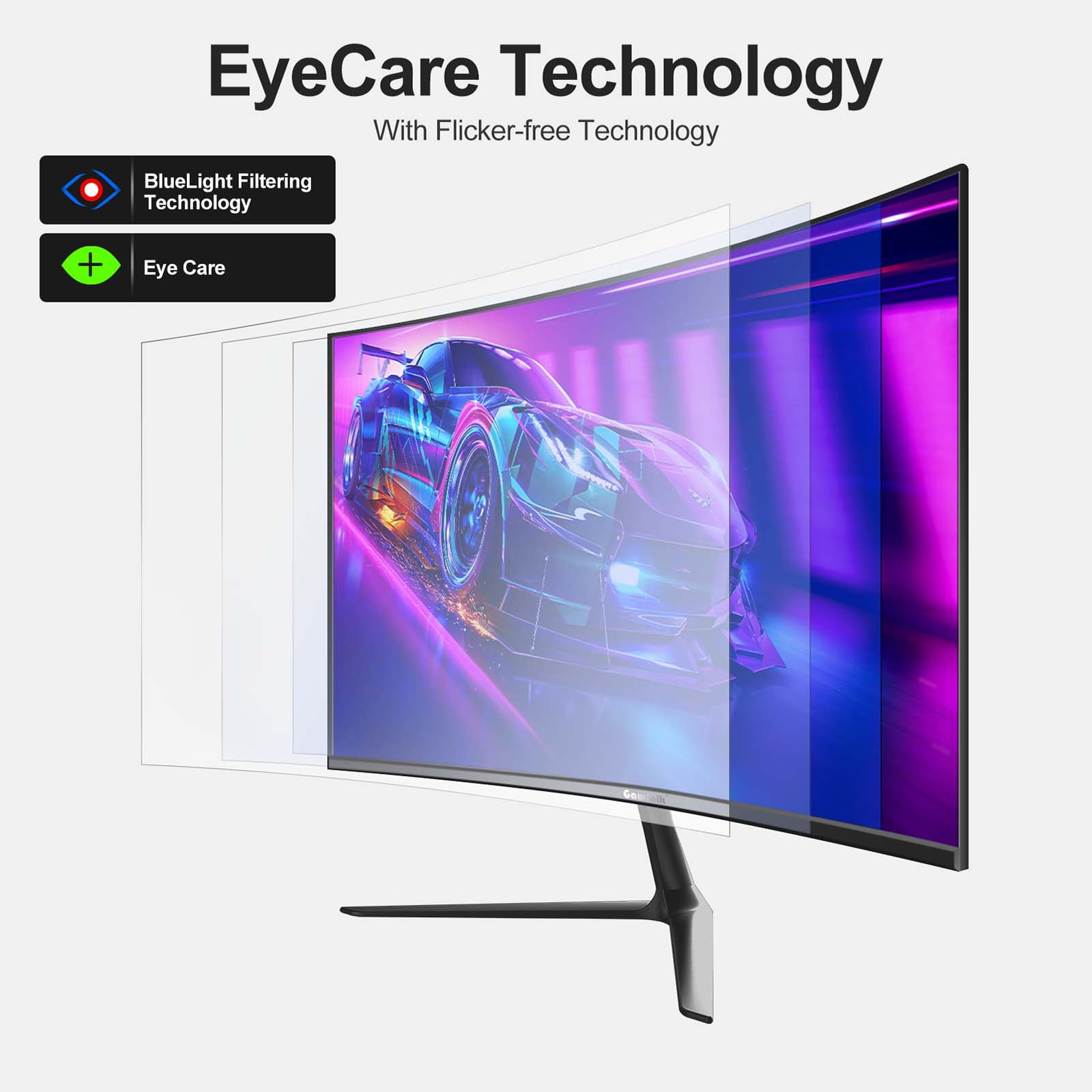 Gawfolk 24” Curved Monitor 75Hz Full HD 1080P, Ultra-Thin Non-frame Gaming Display with AMD FreeSync HDMI VGA Machine Black