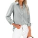 thumbnail image 2 of Camisa de vestir a cuadros de silicona para mujer, manga larga, con botones, 2 of 6