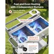 VEVOR Outdoor Propane Deep Fryer, 2 Burners (11,600 BTU Each), Commercial Fryer with Two 1/3 Size Food Warming Pans, Multi-Purpose Frying Cart with 4 Lockable Wheels, for Fried Chicken & Fries