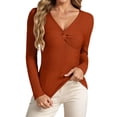 thumbnail image 3 of Gyexs Womens Long Sleeve V Neck Sweaters Ribbed Knit Slim Fit Lightweight Sweater Solid Basic Casual Pullover Tops, Z01 Coffee, Size M, 3 of 6