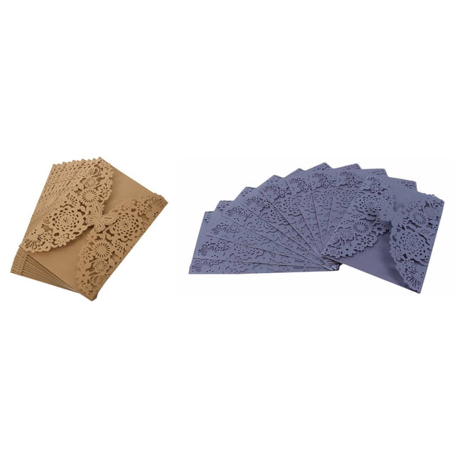 20Pcs/Set Delicate Carved Butterflies Romantic Wedding Party Invitation Card Envelope Invitations for Wedding:Golden Beige & Silver Charcoal