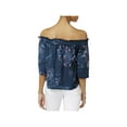thumbnail image 2 of Rachel Roy Womens Shirred Off-The-Shoulder Knit Blouse, Blue, X-Small, 2 of 2