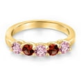 thumbnail image 3 of Gem Stone King 10K Yellow Gold Pink Lab Grown Diamond and Red Garnet Wedding-Bands Ring for Women | 0.94 Cttw | Round 3.5MM | Gemstone April Birthstone | Size 9, 3 of 6