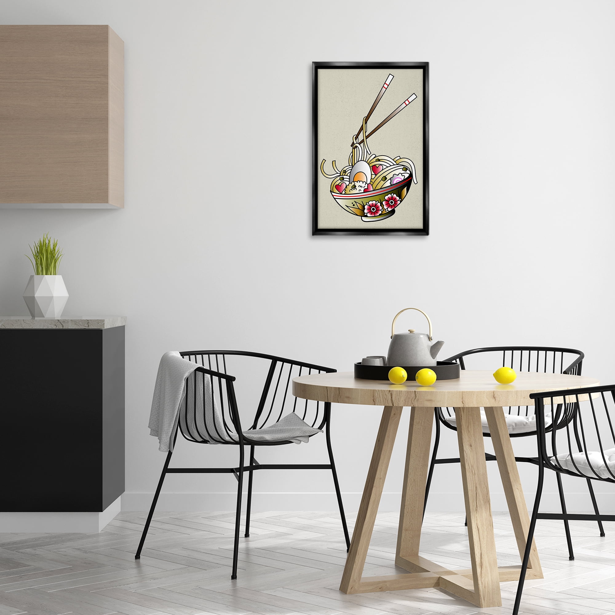 Stupell Industries Tattoo Style Ramen Bowl Food & Beverage Painting Black Floater Framed Canvas Art Print Wall Art, 17 x 25