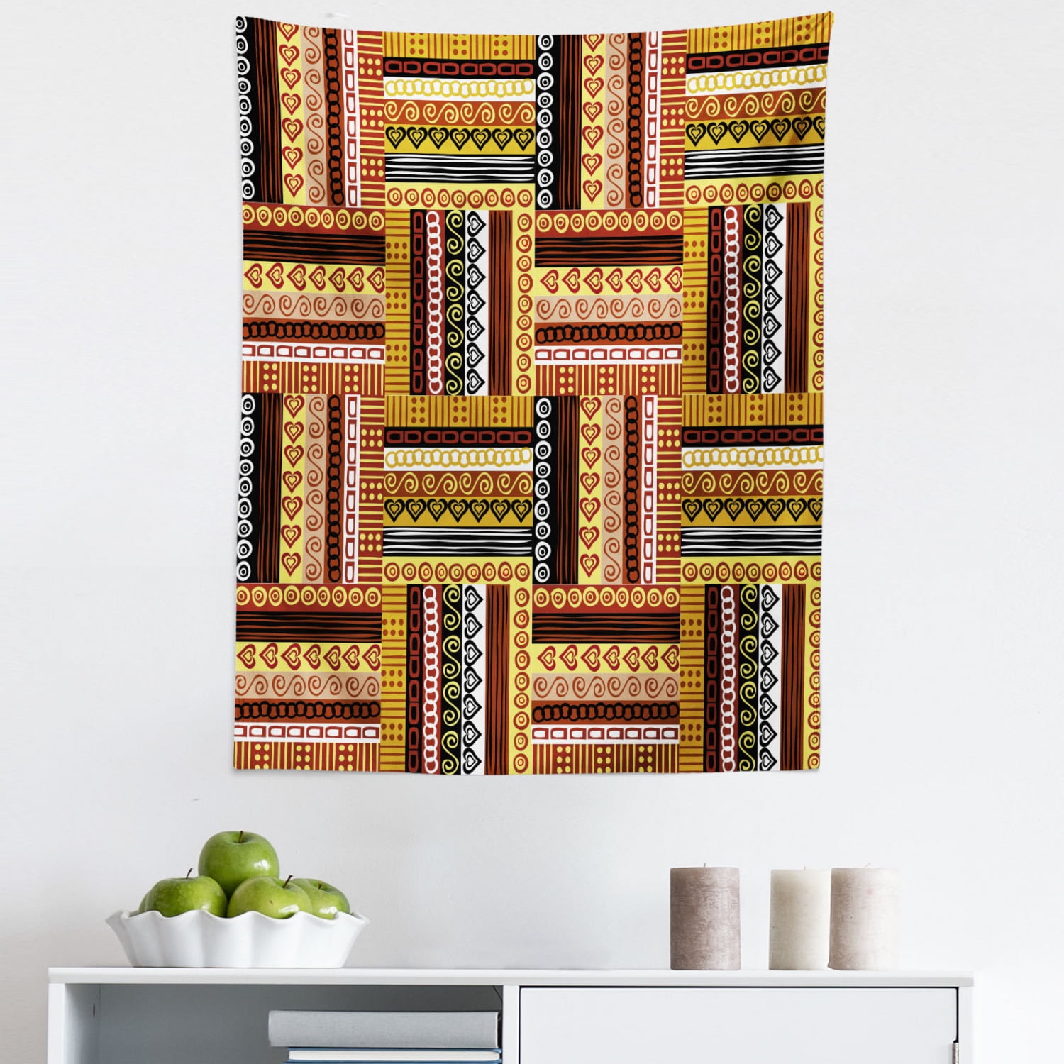 Ethnic Tapestry, Traditional Oriental Motifs with Colors Nigerian Culture Elements, Fabric Wall 