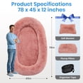 thumbnail image 6 of 78 x 51 x 12inches Human Dog Bed Fits Adult 10 CM Thick Memory Foam Washable Oversize Dog Bed with Plump Pillow and Blanket and Strap（Pink), 6 of 6