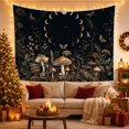 thumbnail image 3 of Mushrooms Under a Circle of Moon Phases Against Black Background, Mystical Gothic for Dark Academia Fans, Botanical Dusk Art, Halloween Gift Tapestry Wall Hanging for Bedroom and Meditation Room, 3 of 7