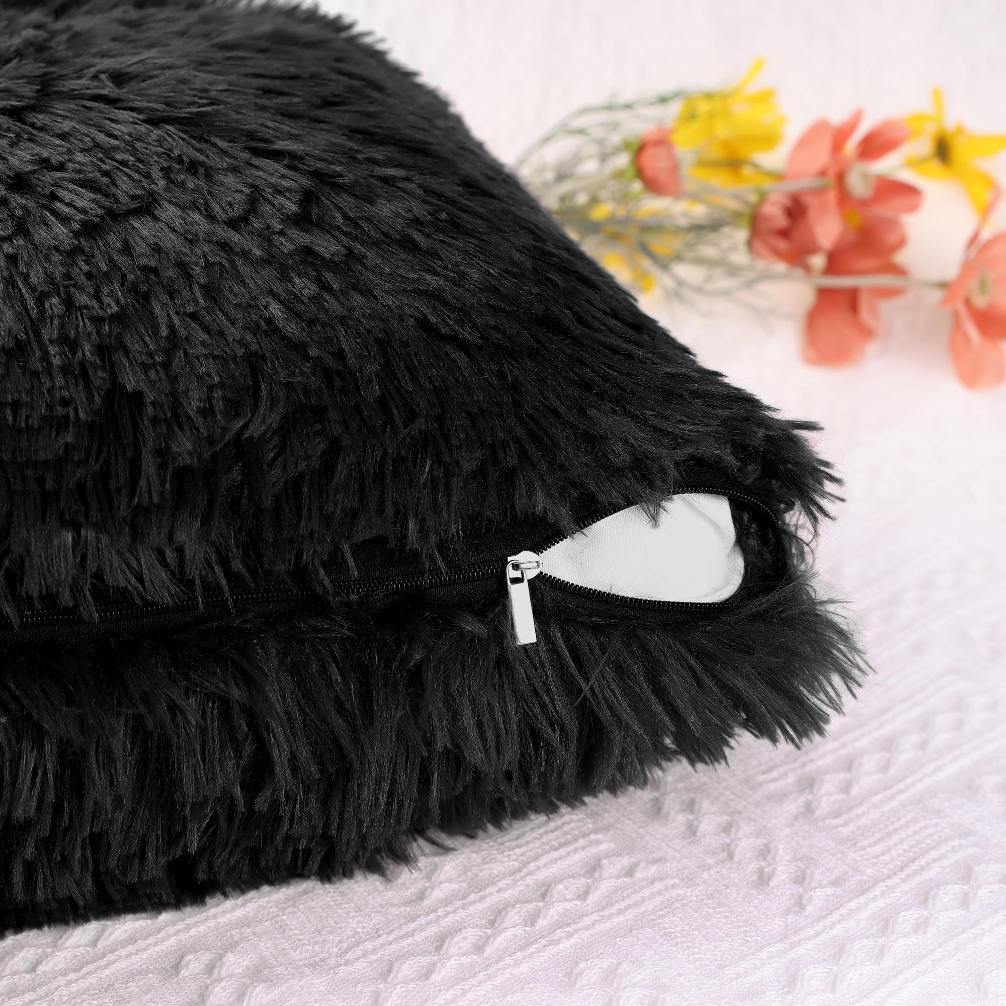 Unique Bargains Soft Modern Home Decor Plush Decorative Throw Pillow Covers (2 Count) Black 18" x 18"