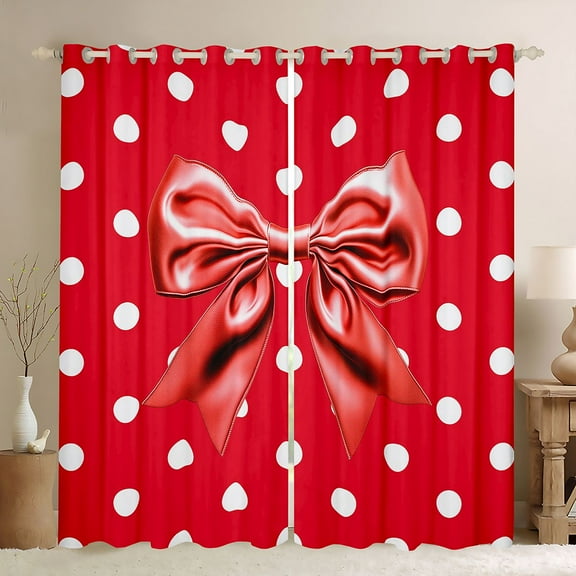 Manfei Cartoon Red Bowknot Black Out Curtains for Female Girls Child,Polka Dots Curtains Pack of 2 (42x63 Each),Kawaii Bow Tie Bedroom Curtains,Super Cozy Room Decor