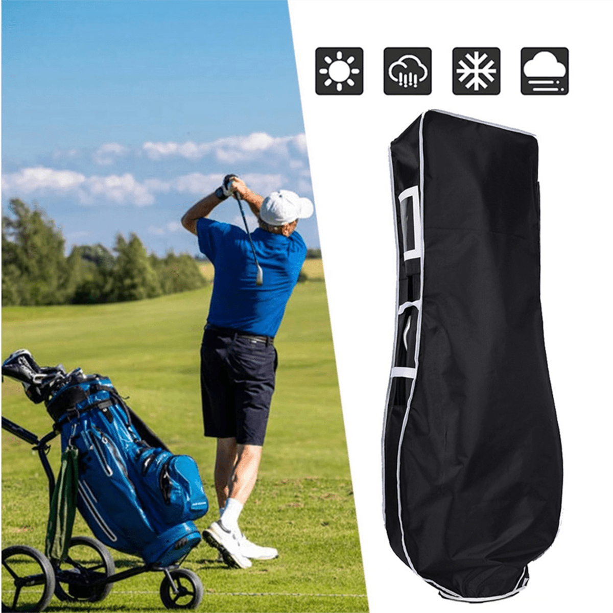 Golf Rain Cover Bag Waterproof and Dustproof Portable Foldable Golf Travel Cover Bag Golf Bag Cover Dark Blue