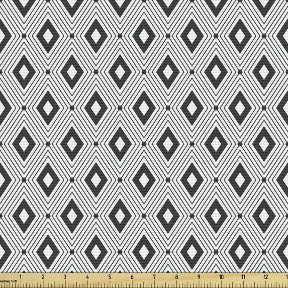 Geometric Rhombus Upholstery Fabric by the Yard, Repetitive Monochrome Lines and Shapes with Dot Connection, Decorative Fabric for DIY and Home Accents, 2 Yards, Charcoal Grey and White by Ambesonne