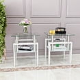 thumbnail image 2 of Set of 2, Modern Tempered Glass Tea Table Coffee Table End Table, Square Table for Living Room, Transparent/White, 2 of 5