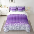thumbnail image 2 of Manfei Romantic Sparkling Print Bedding Comforter Set 7-Piece,Chic Diamond Pearl King Bedding Sets,Purple Silver Bed Sheets For Girl,Ultra Soft Home Decor Reversible, 2 of 8