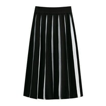 Dpytoraw Women's Vertical Striped Knit Skirt Elegant High Elastic Waist A Line Pleated Midi Skirt Women’s Lace Trim Slip Skirt Gray