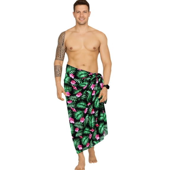 LA LEELA Men's Swimwear Beach Summer Pareo Long Sarong Wrap One Size Rainbow, Floral Vacation Holiday Party