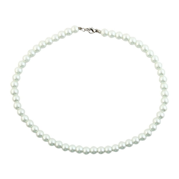 Unique Bargains White Jewelry Faux Pearl Round Beaded Necklace for