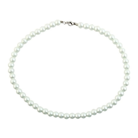 - White Jewelry Faux Pearl Round Beaded Necklace for Lady