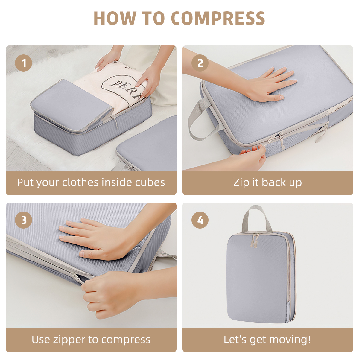 Compression Packing Cubes for Suitcase, 12 PCS Travel Luggage Packing Organizers Waterproof Travel Essentials Bag Clothes Shoes Cosmetics Toiletries Storage Bags for Travel, Gray