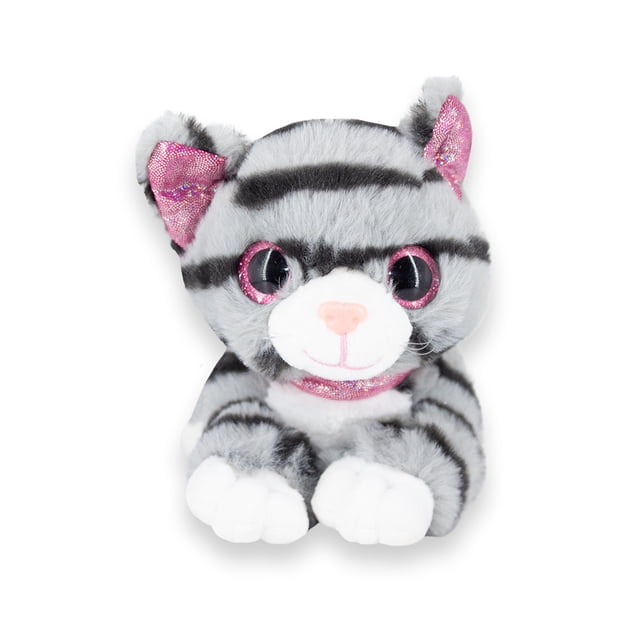 Gatito De Peluche Acostado Colo Gris Con Rayas Negras