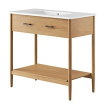 Sink Vanity Cabinet, White Natural, Wood, Mid Century Hotel Bedroom Bathroom, Modern Contemporary HB36490