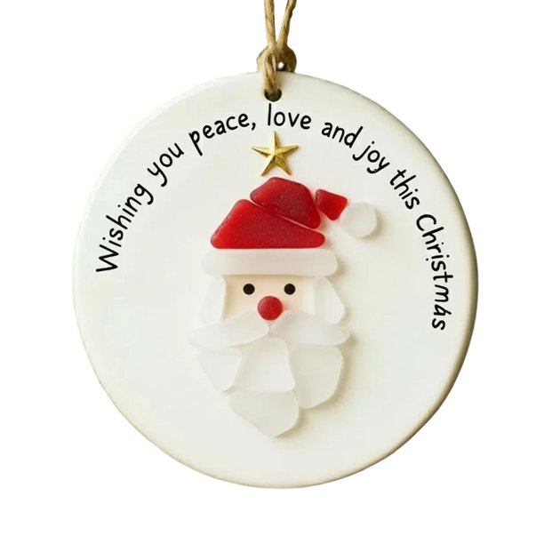 Sea Glass Christmas Tree Ornament with Miniature Beach Scene and Natural Sand for Holiday Decor