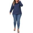 thumbnail image 2 of Agnes Orinda Women's Plus Size Tops Notched Gathered Neck Long Sleeve T-Shirts Loose Casual Tunic Blouses 2X Dark Blue, 2 of 6